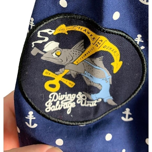 H & Dumar Anchor Pattern Button Down Shirt Navy Blue Size Large Men’s Hawke - Picture 4 of 8